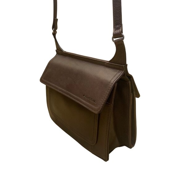 Fossil Women’s Brown Leather Flap Closure Adjustable Strap Crossbody Bag - Picture 7 of 14